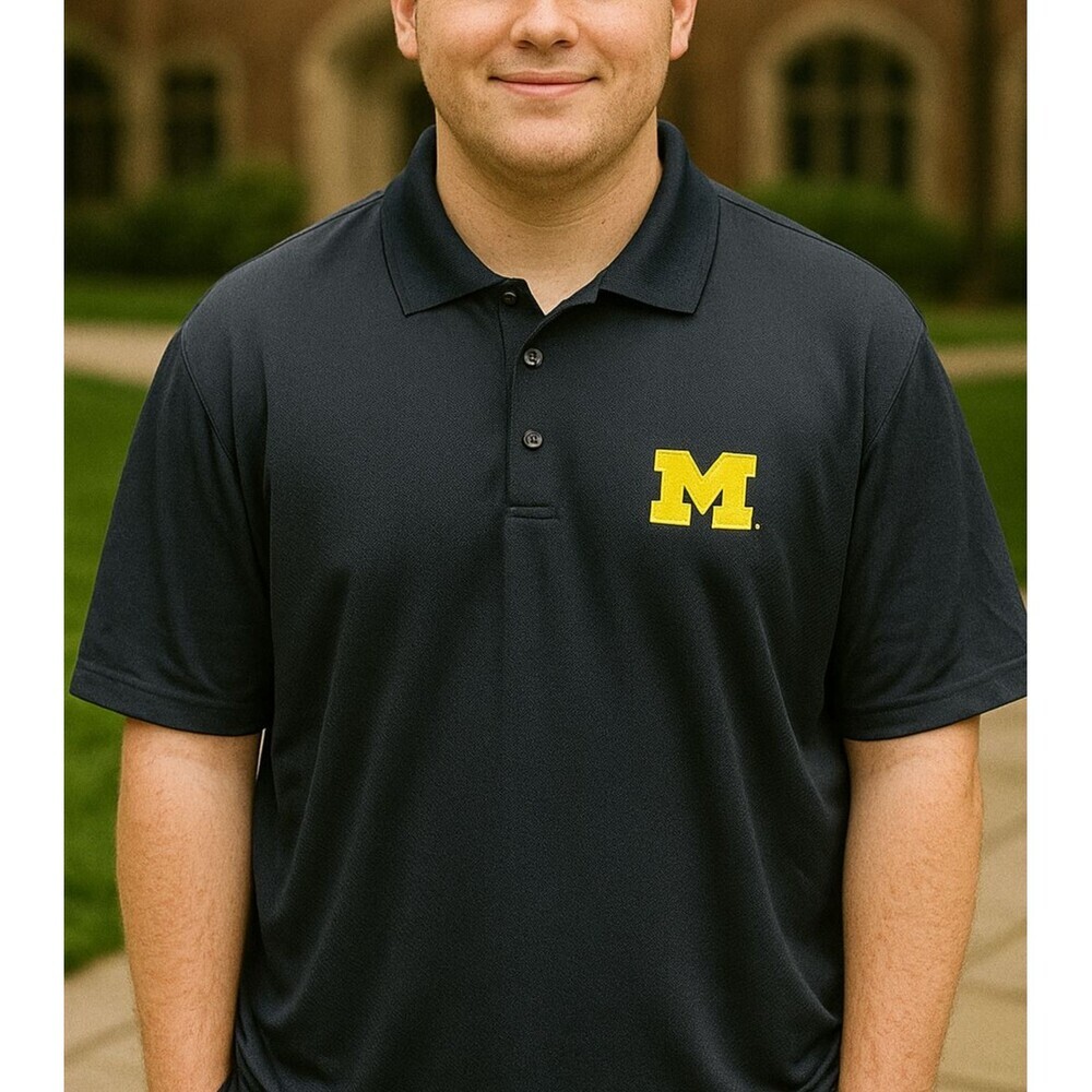 Michigan Mens Polo Golf Shirt Wolverines‎ Dark Navy Blue  Men's Large Antigua